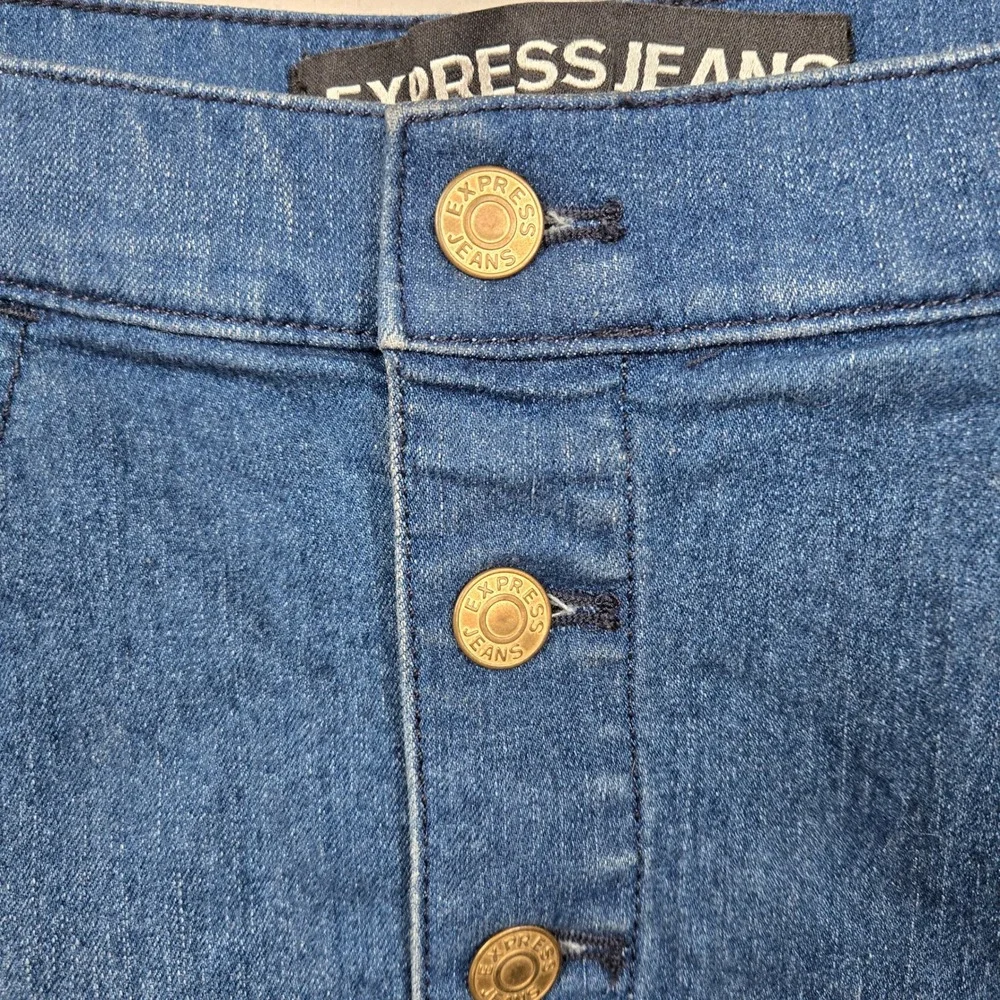 Express Jeans Womens Blue Denim Casual Button Front‎ Jean Mini Skirt Size 4